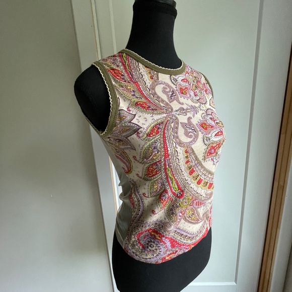 Beaded Sheer Naked Back Sleeveless Top Paisley Jewel Tones - Picture 2 of 10
